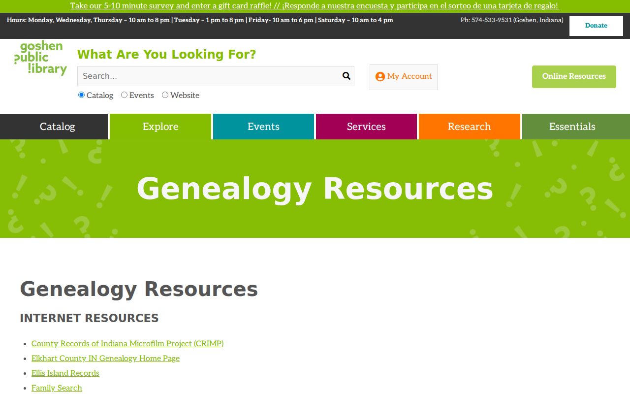 Goshen city directory genealogy resources at the public library