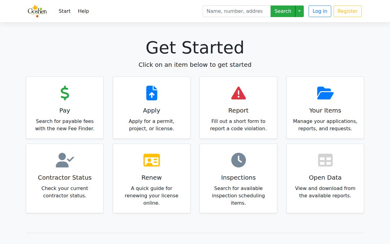 Goshen permit and planning search portal