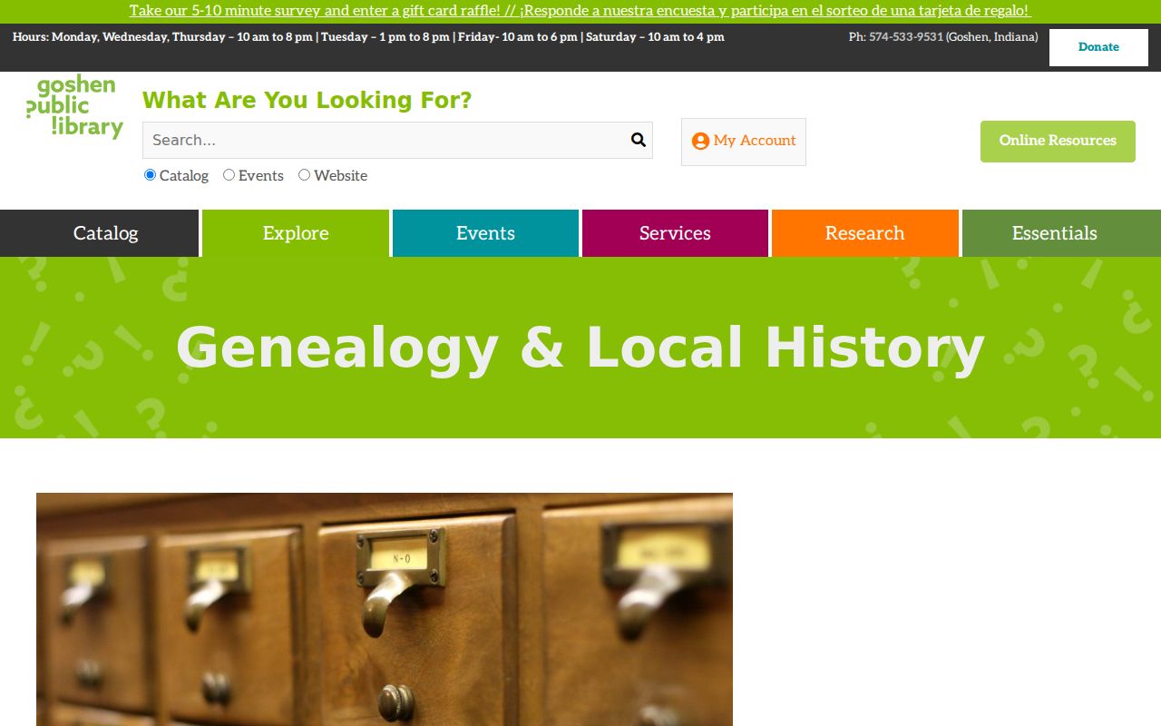 Goshen Public Library Indiana Room local history resources
