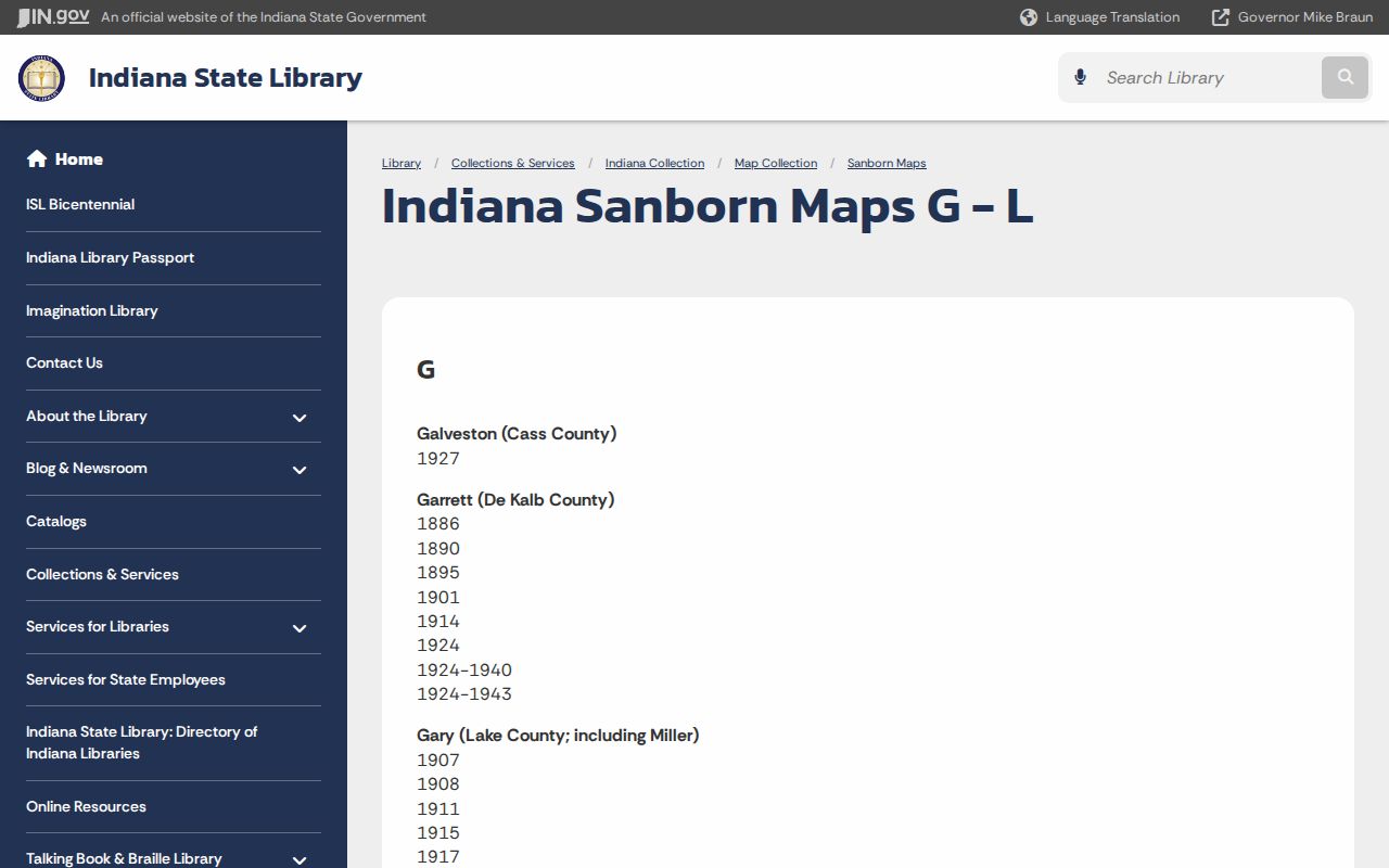 Indiana State Library listing of historic Goshen Sanborn map editions