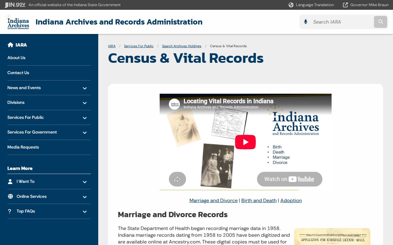 Indiana Archives historical vital record indexes for previous Goshen residents