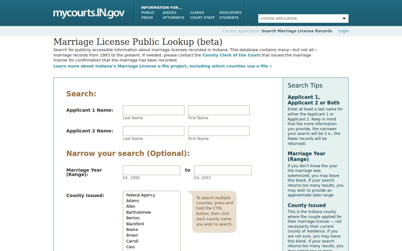 Indiana Marriage License Public Lookup used to confirm a Goshen name lead