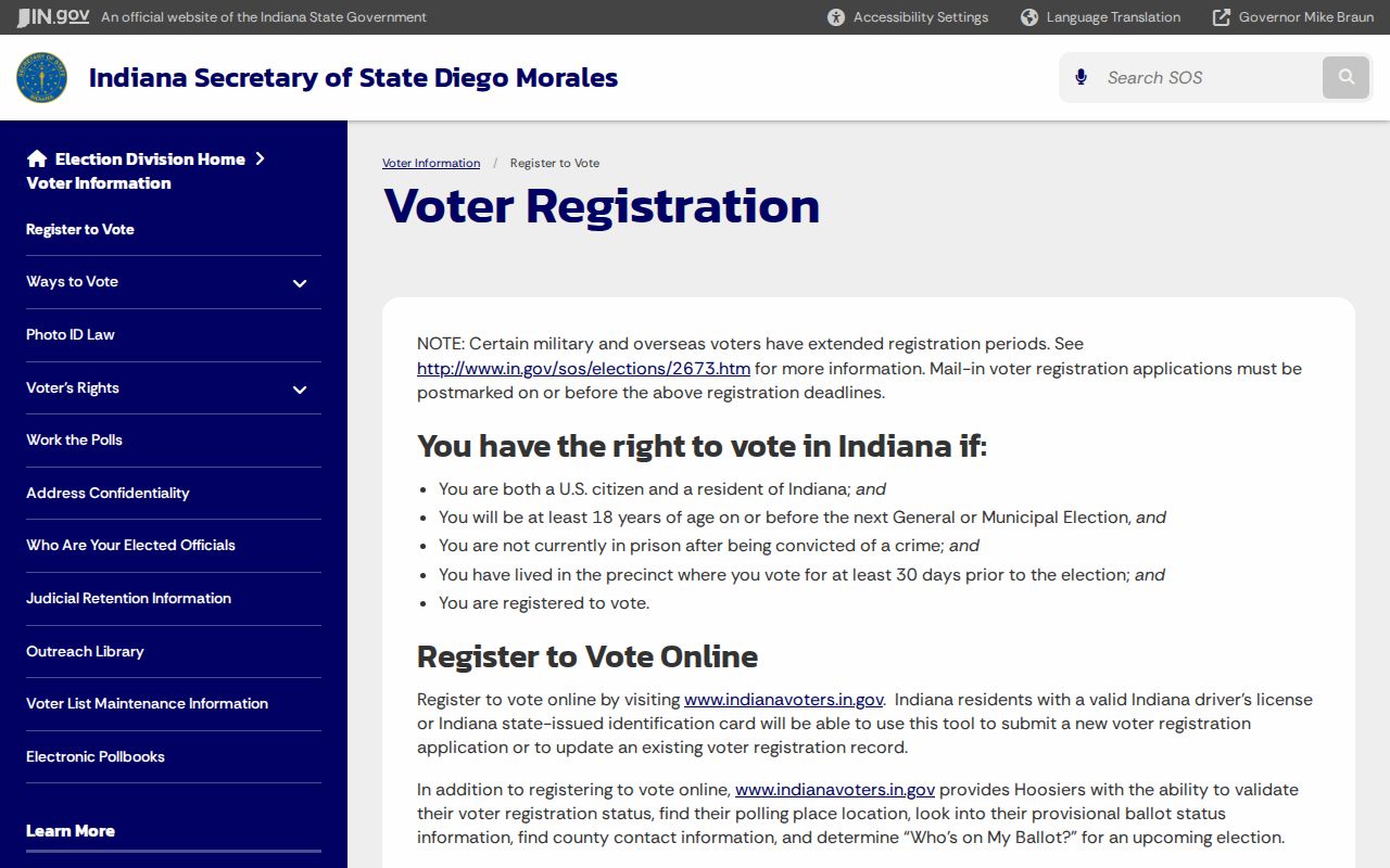 Goshen ZIP code directory Indiana voter registration and address functions